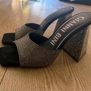 Gianni Bini Black and Silver Embellished Heels